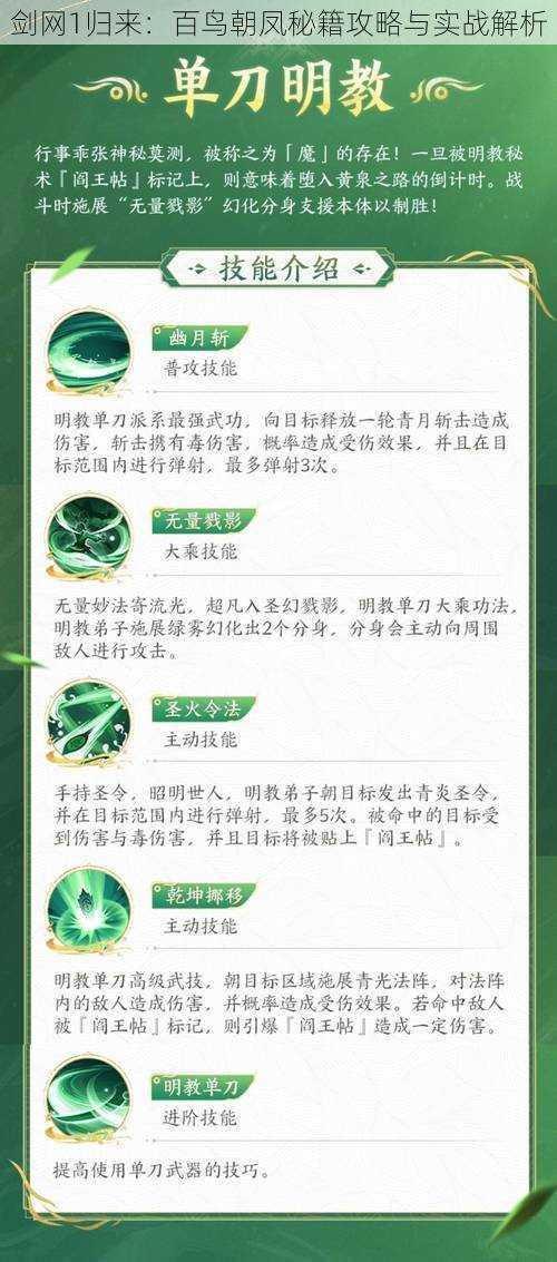 剑网1归来:百鸟朝凤秘籍攻略与实战解析