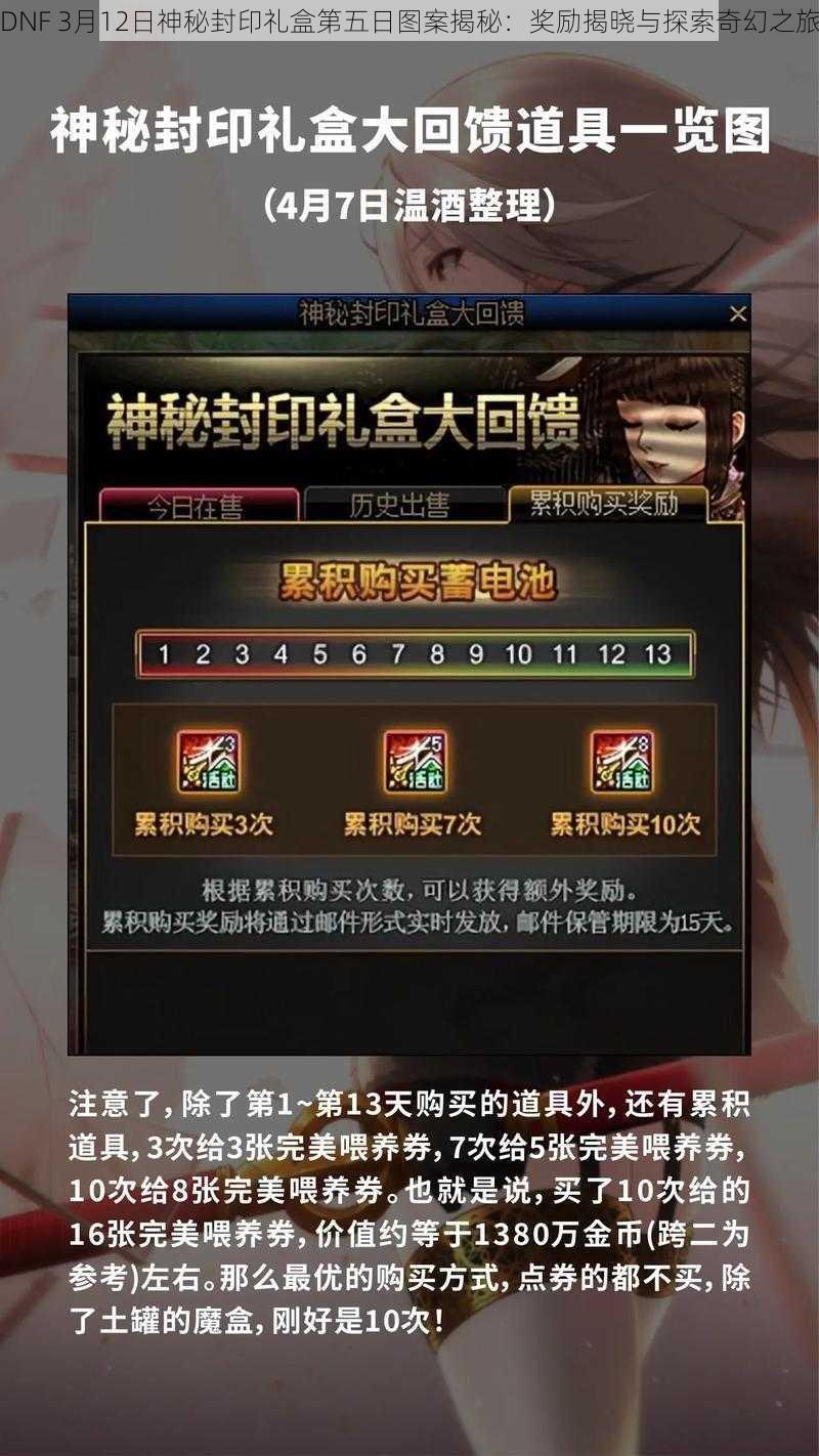 DNF 3月12日神秘封印礼盒第五日图案揭秘:奖励揭晓与探索奇幻之旅